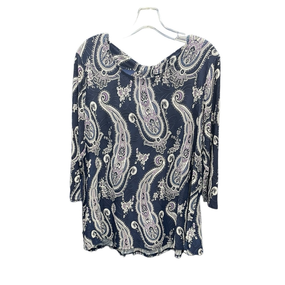 Roz & Ali Navy Blue White‎ purple Paisley Pattern